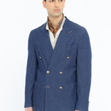 Giacca doppiopetto lavata chambray di cotone stretch 44 / BLU