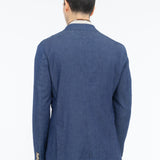 Giacca doppiopetto lavata chambray di cotone stretch 44 / BLU