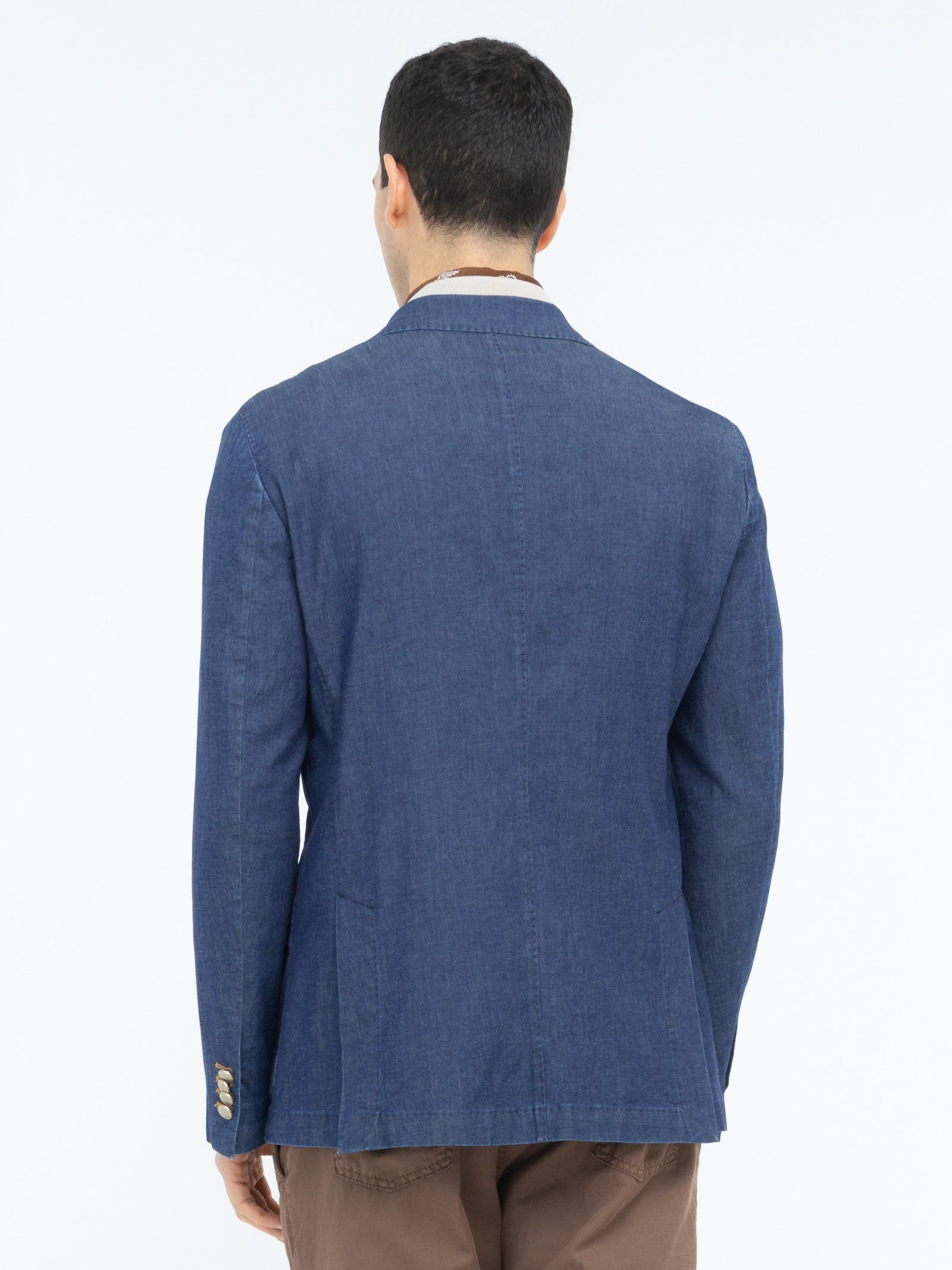 Giacca doppiopetto lavata chambray di cotone stretch 44 / BLU