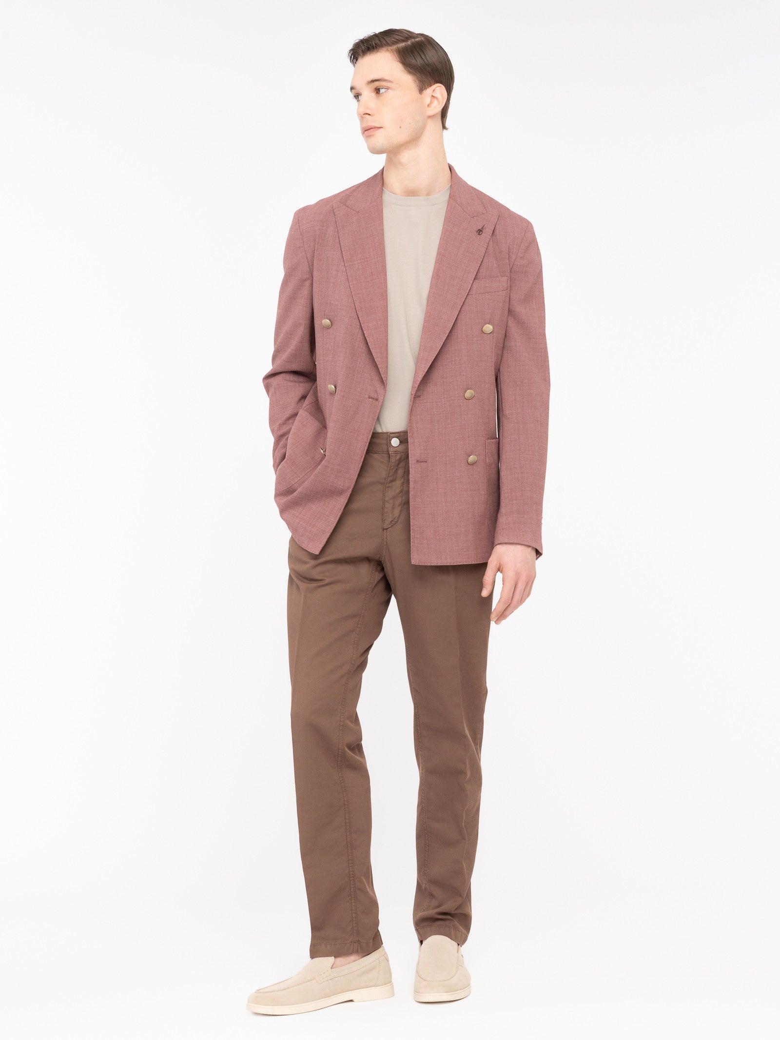 Giacca doppiopetto tinta misto lana stretch 44 / ROSSO