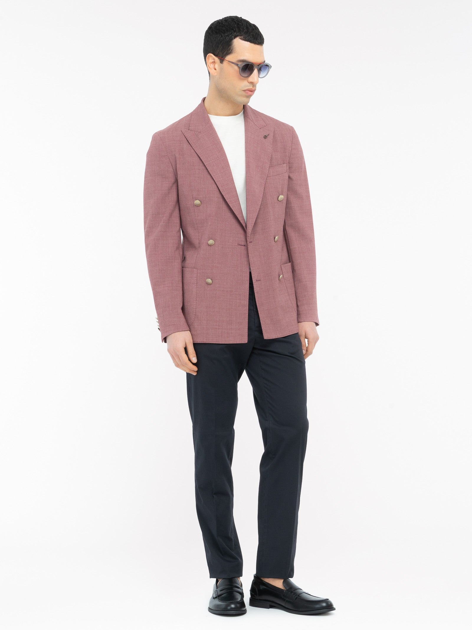 Giacca doppiopetto tinta misto lana stretch 44 / ROSSO