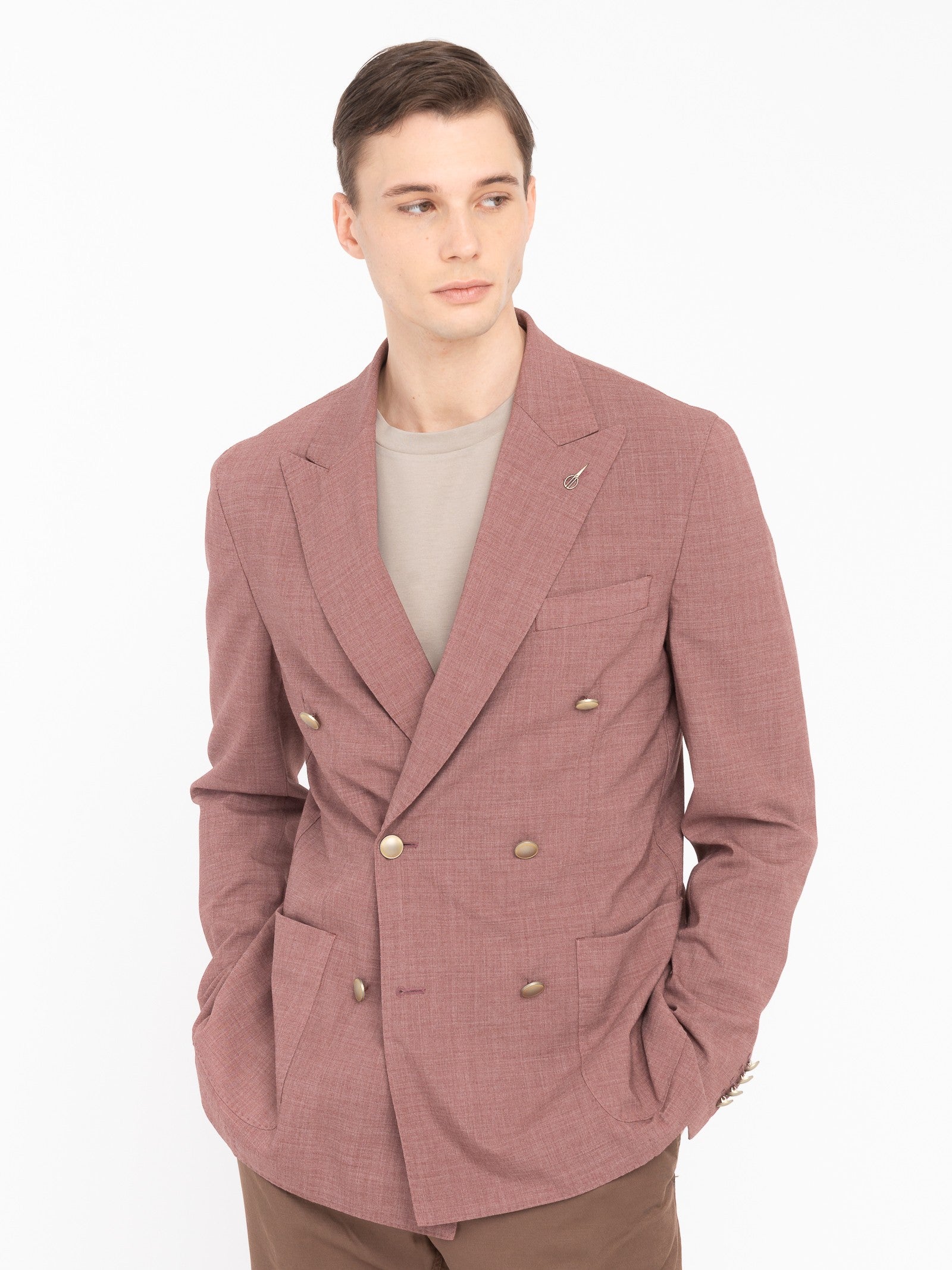 Giacca doppiopetto tinta misto lana stretch 44 / ROSSO