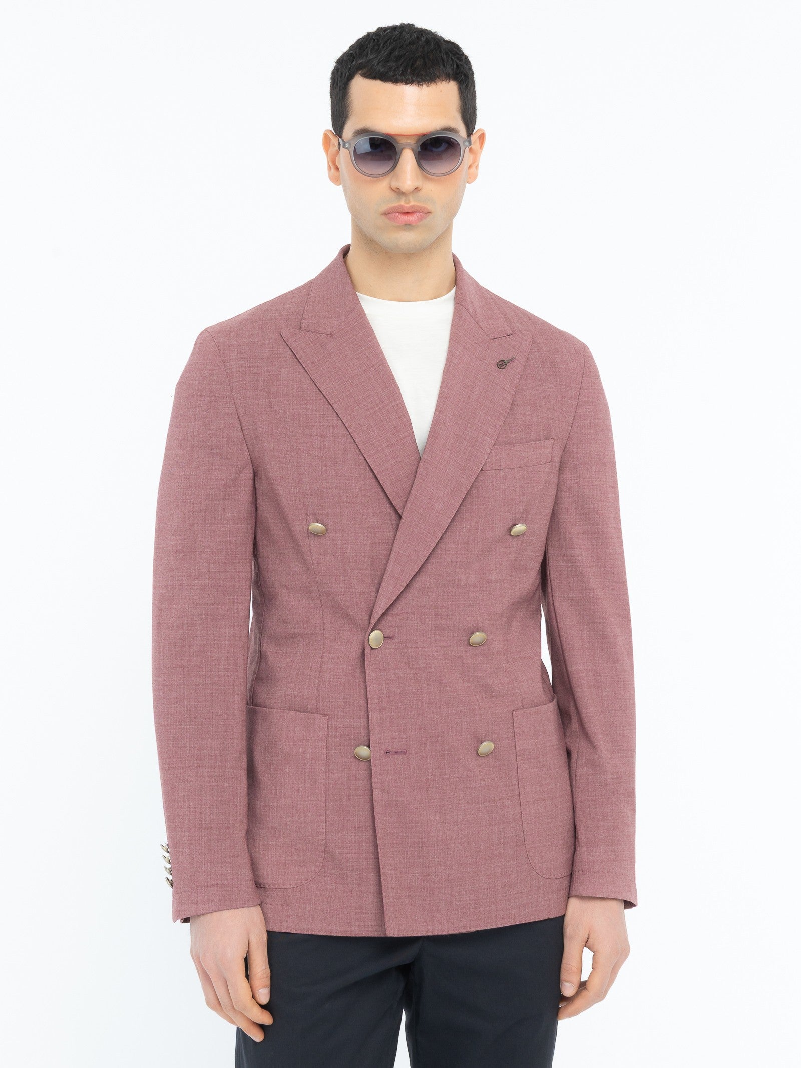 Giacca doppiopetto tinta misto lana stretch 44 / ROSSO