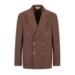 Giacca doppiopetto tinta misto cotone lino stretch 44 / MARRONE