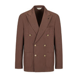 Giacca doppiopetto tinta misto cotone lino stretch 44 / MARRONE
