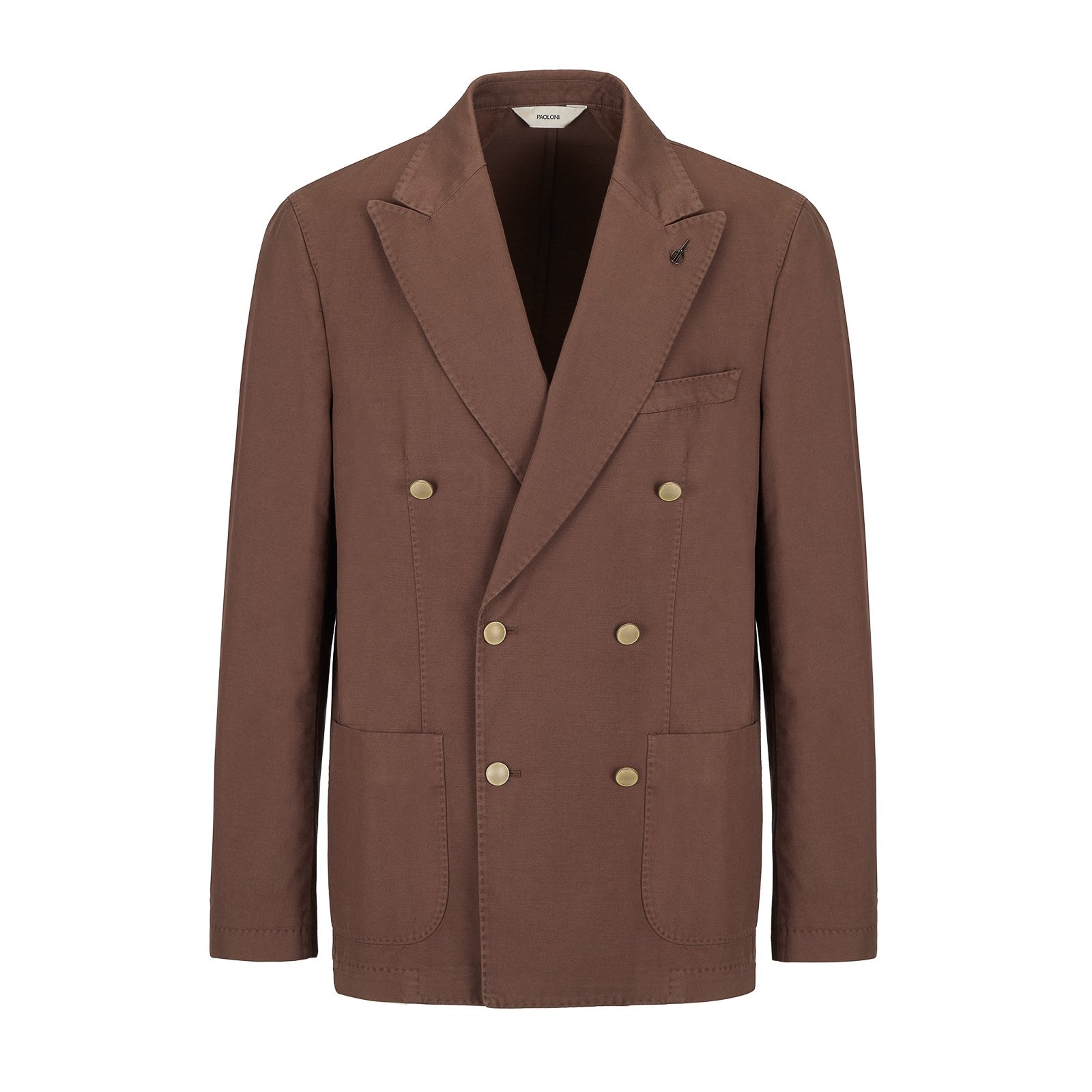 Giacca doppiopetto tinta misto cotone lino stretch 44 / MARRONE