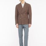 Giacca doppiopetto tinta misto cotone lino stretch 44 / MARRONE