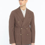 Giacca doppiopetto tinta misto cotone lino stretch 44 / MARRONE