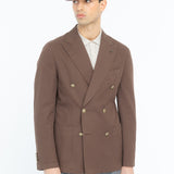 Giacca doppiopetto tinta misto cotone lino stretch 44 / MARRONE