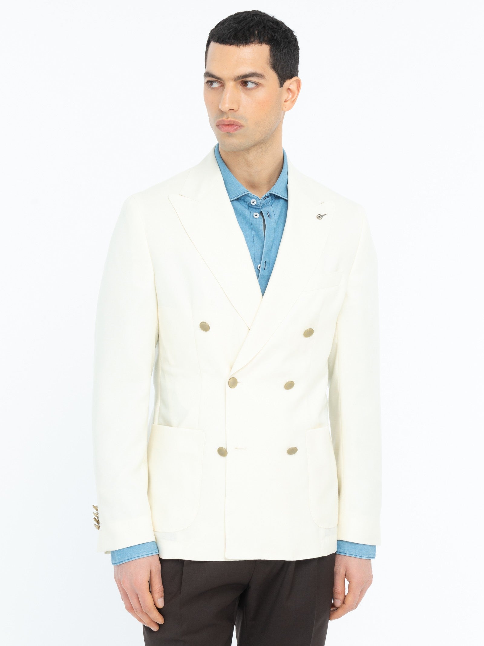 Giacca doppiopetto micro texture lana vergine super 110`s 44 / BIANCO