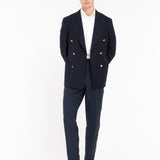 Giacca doppiopetto micro texture lana vergine super 110`s 44 / BLU