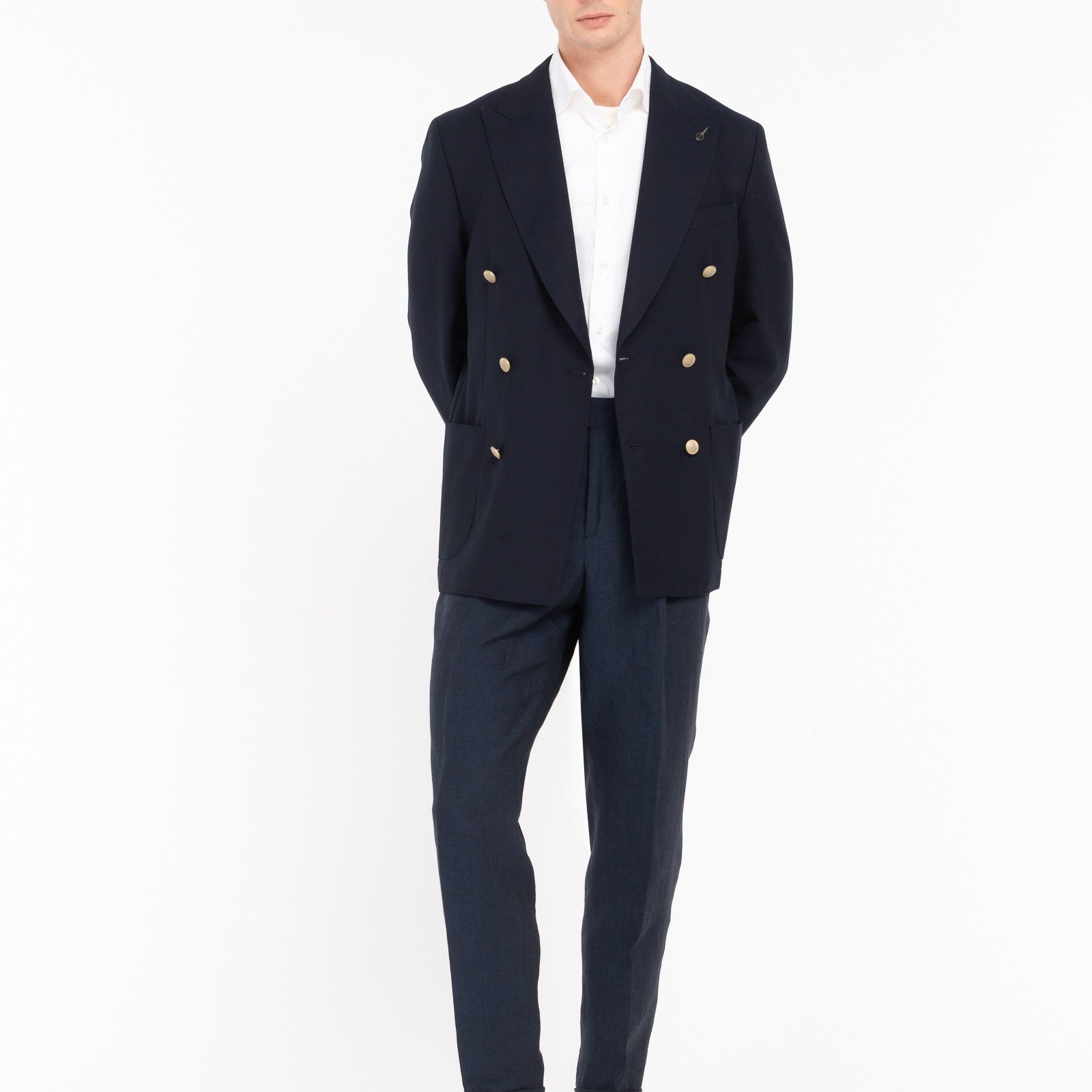 Giacca doppiopetto micro texture lana vergine super 110`s 44 / BLU