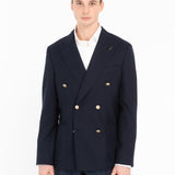 Giacca doppiopetto micro texture lana vergine super 110`s 44 / BLU