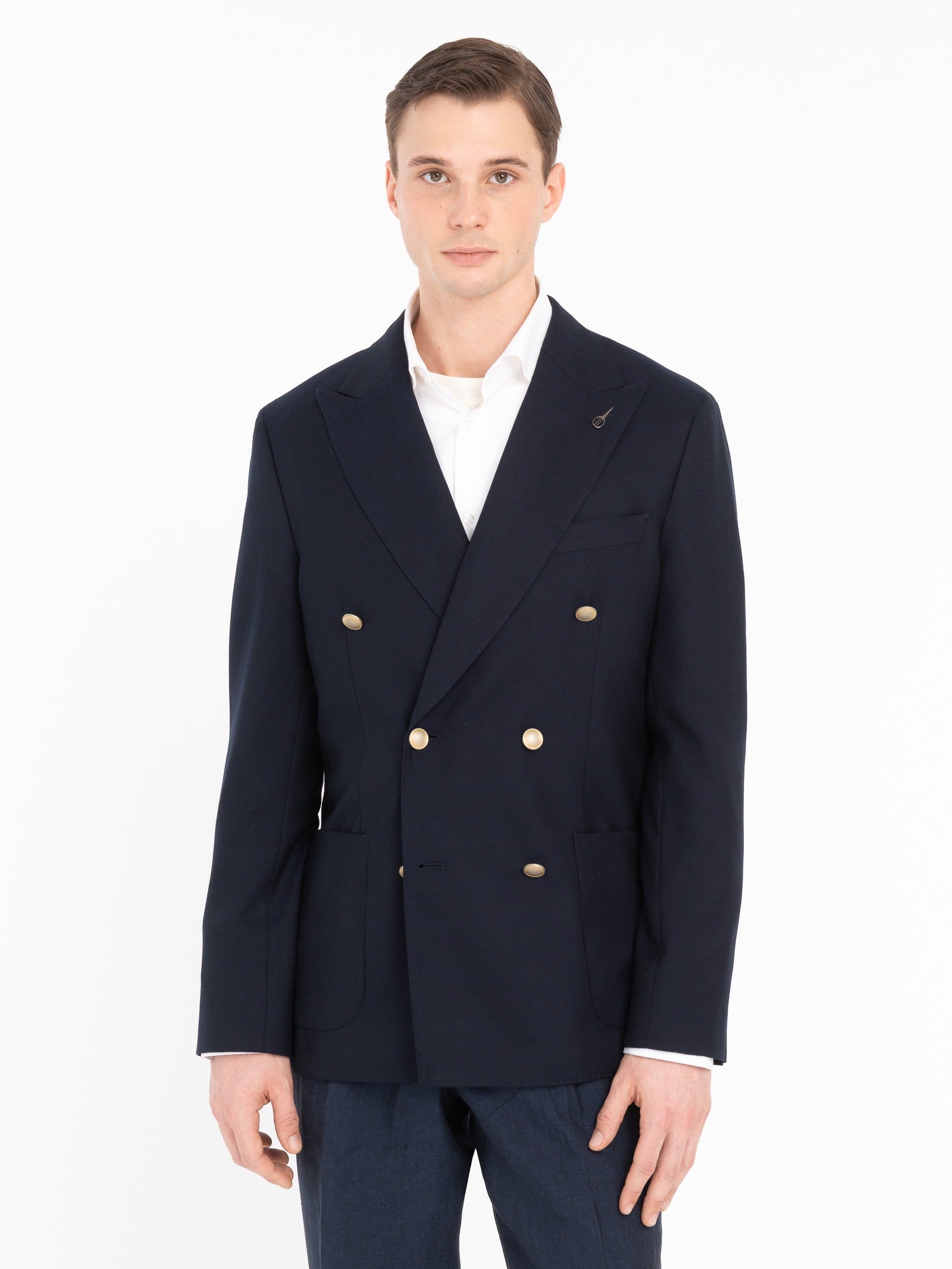 Giacca doppiopetto micro texture lana vergine super 110`s 44 / BLU