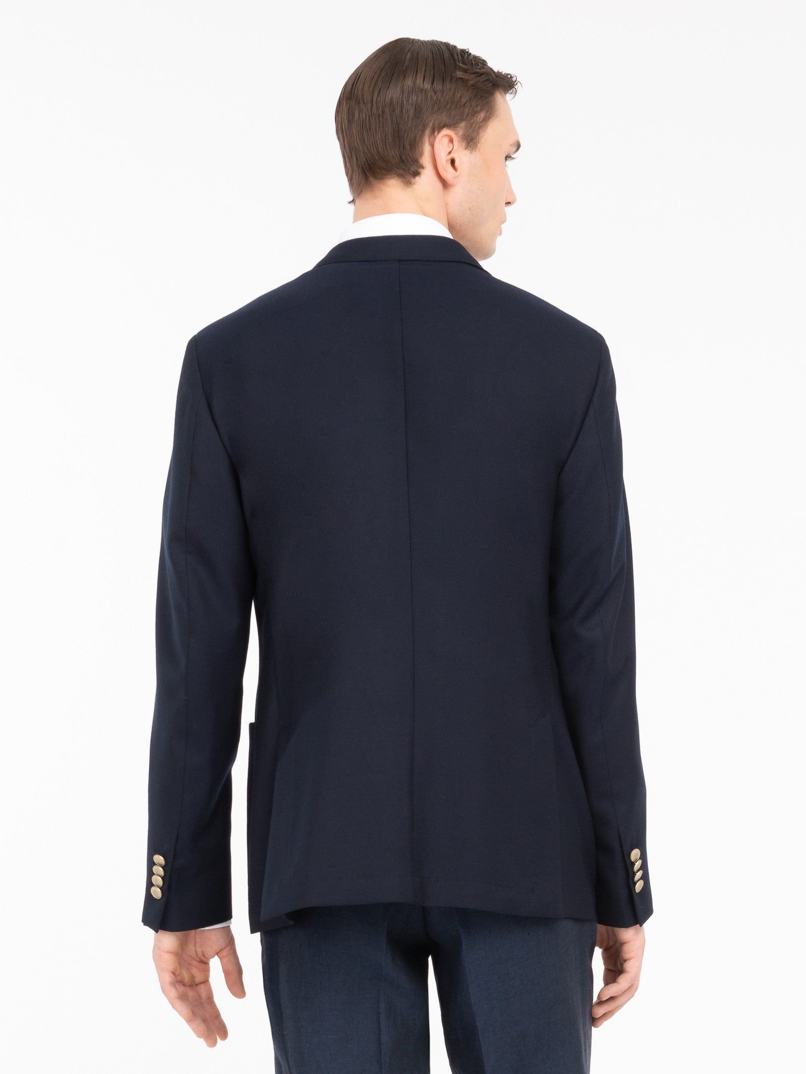 Giacca doppiopetto micro texture lana vergine super 110`s 44 / BLU