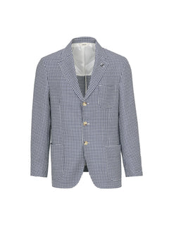 Giacca sfoderata pied de poule lana cotone 44 / BLU