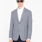 Giacca sfoderata pied de poule lana cotone 44 / BLU