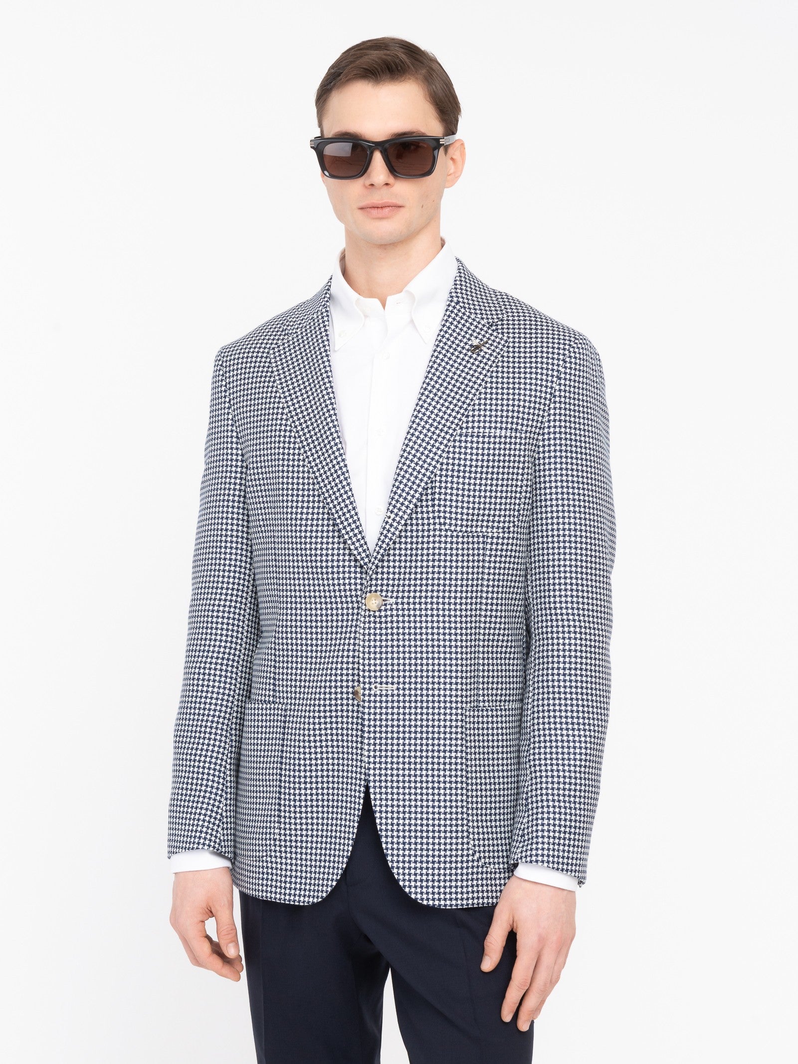 Giacca sfoderata pied de poule lana cotone 44 / BLU