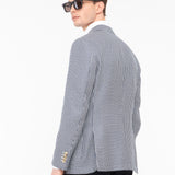 Giacca sfoderata pied de poule lana cotone 44 / BLU