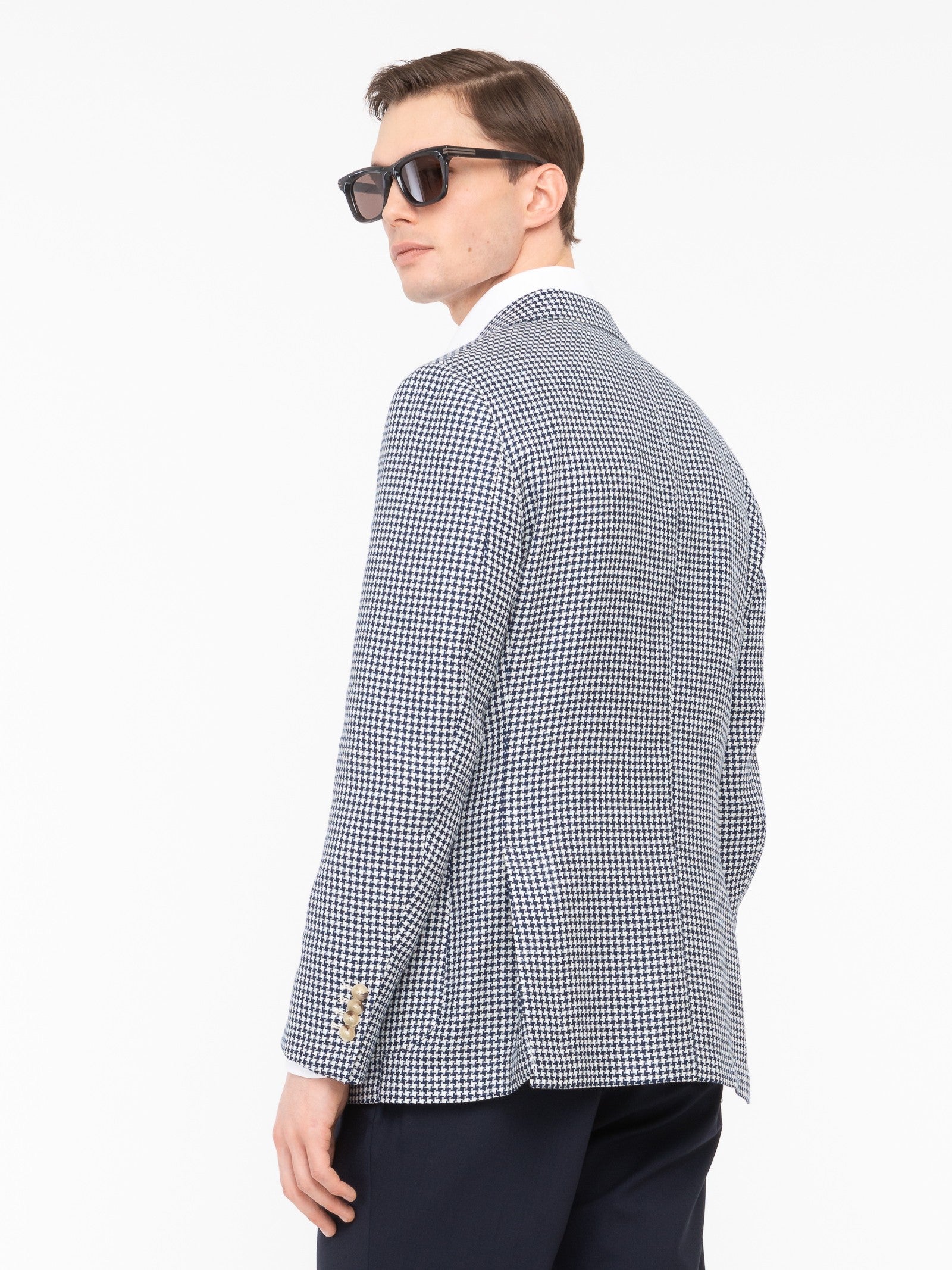 Giacca sfoderata pied de poule lana cotone 44 / BLU