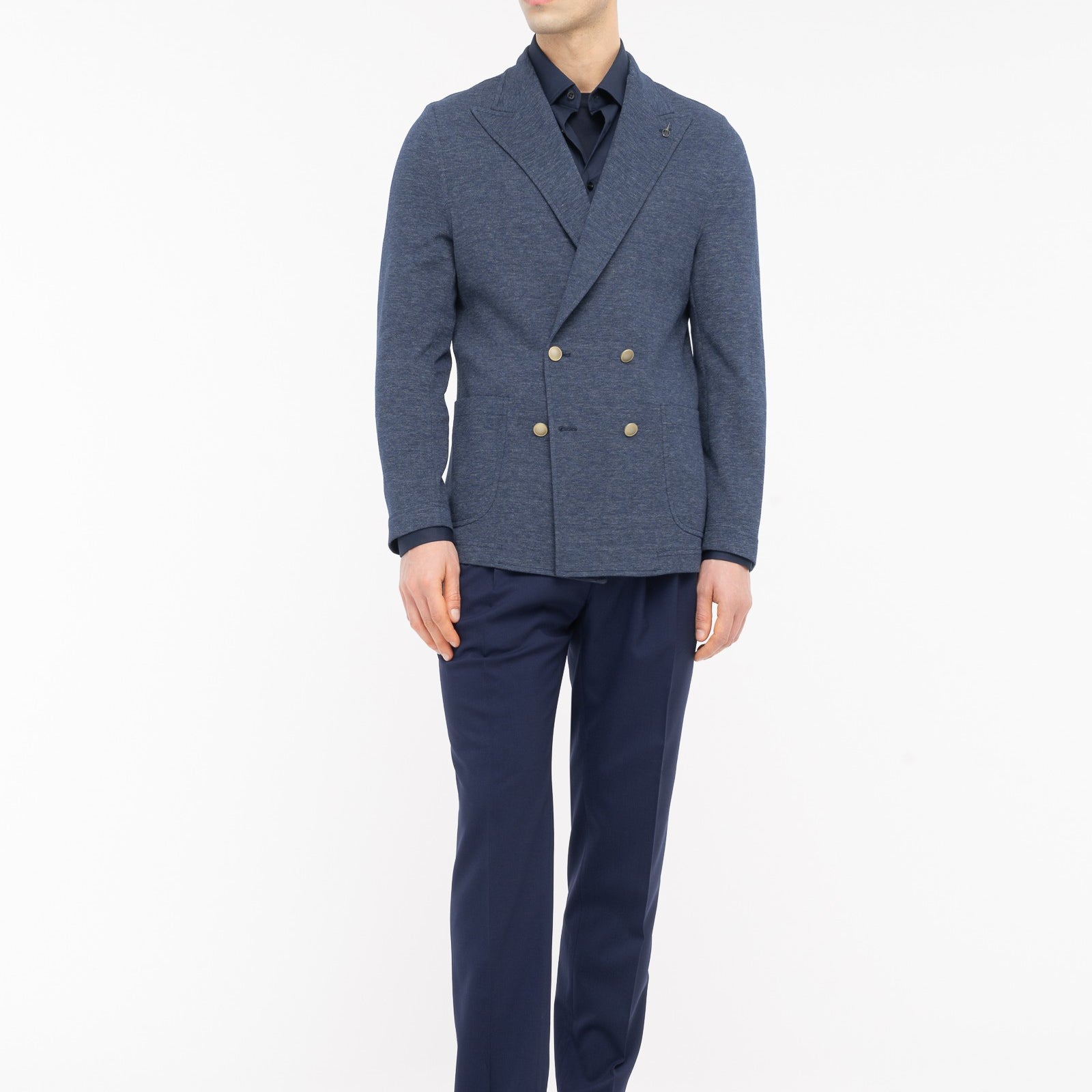 Giacca maglia doppiopetto cotone melangè 44 / BLU