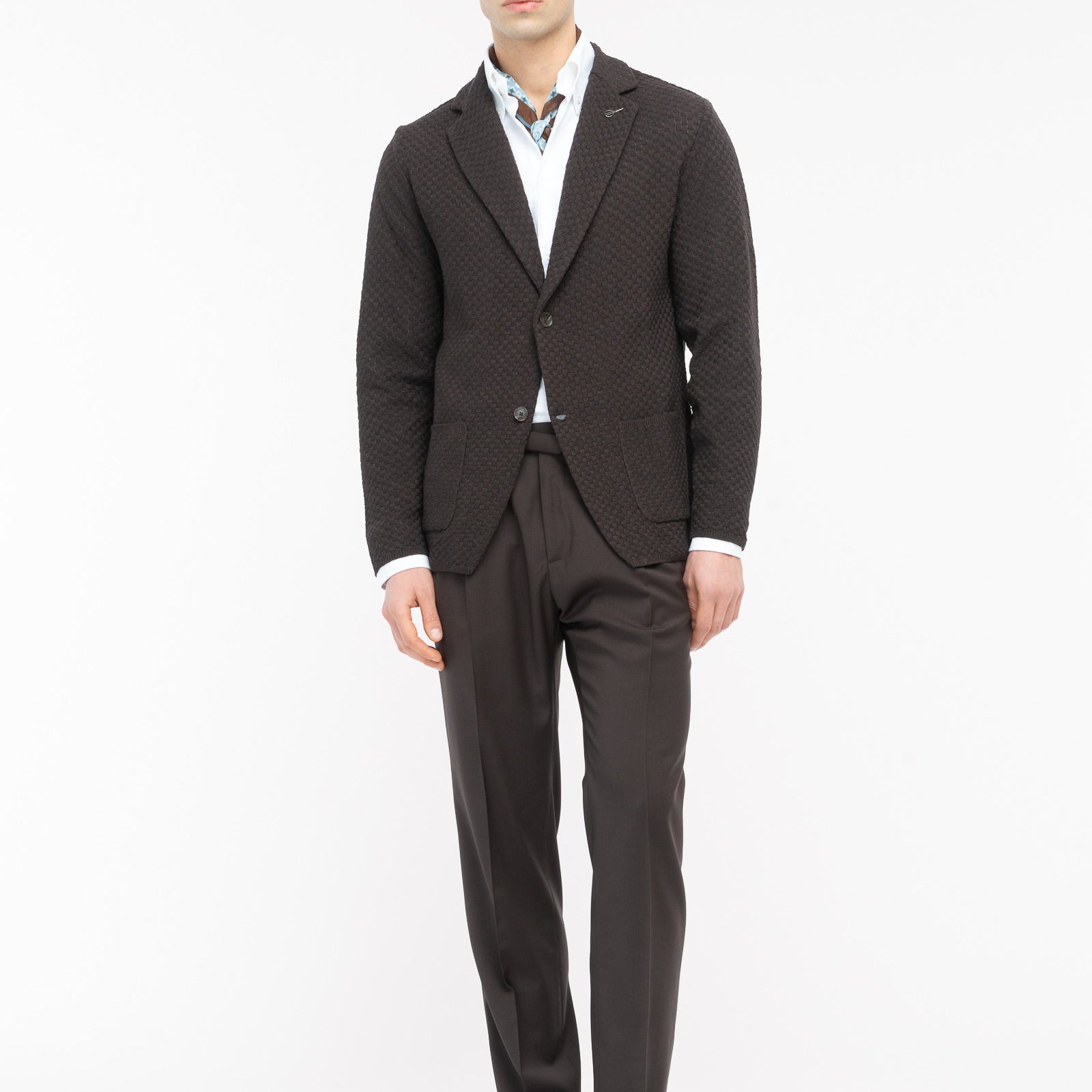 Giacca maglia lavorazione a maglia waffle misto cotone 44 / MARRONE