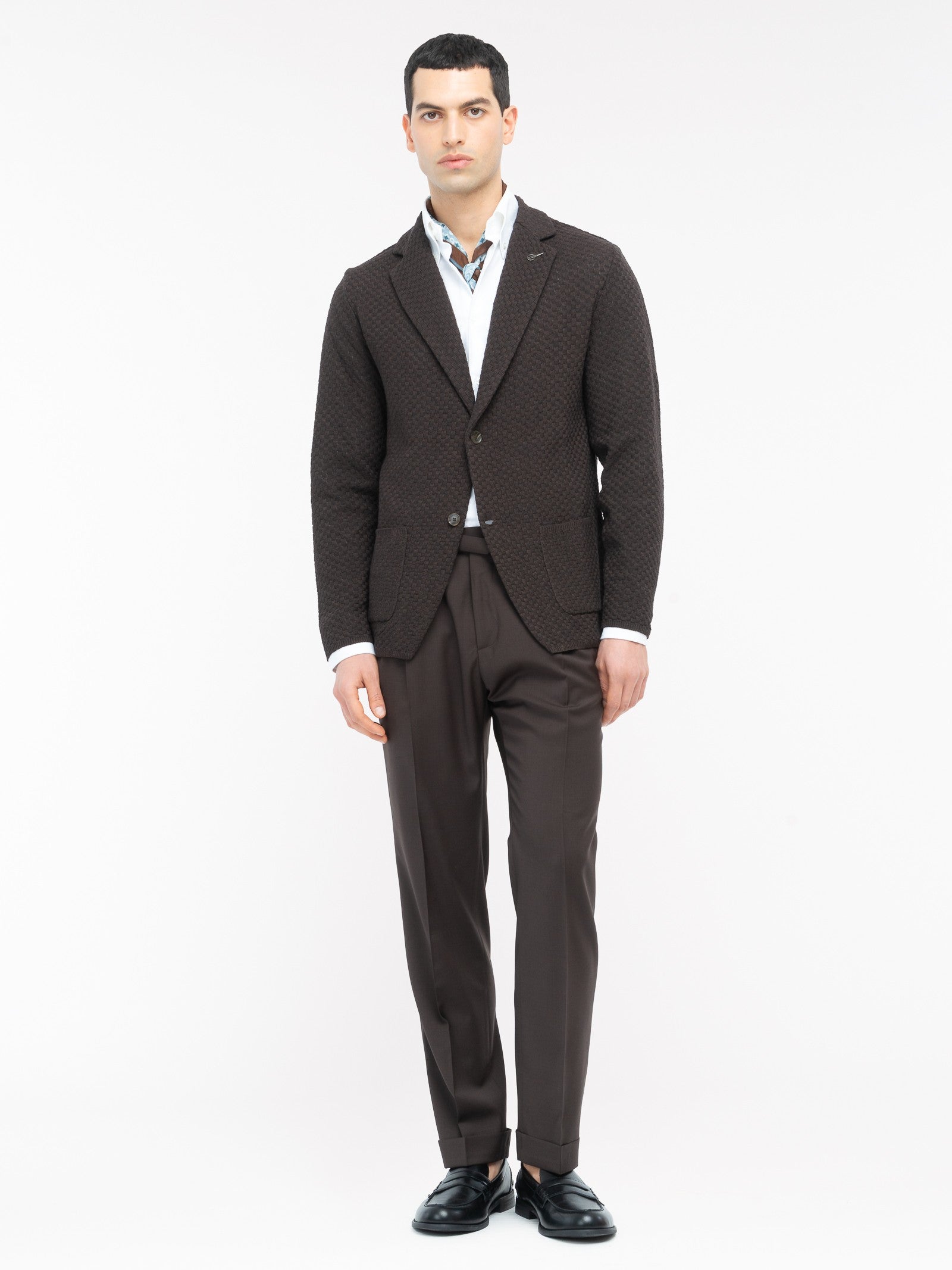 Giacca maglia lavorazione a maglia waffle misto cotone 44 / MARRONE