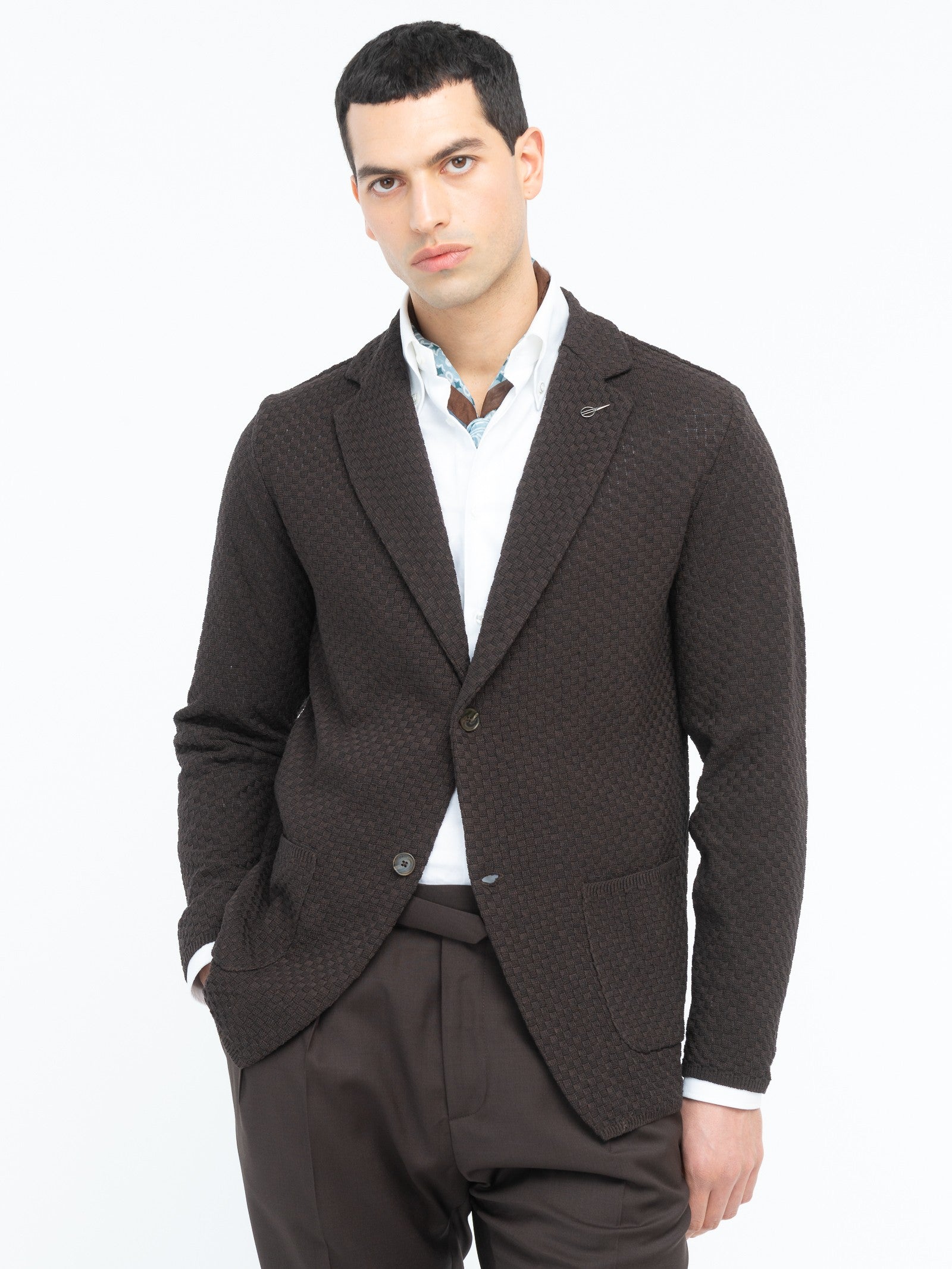 Giacca maglia lavorazione a maglia waffle misto cotone 44 / MARRONE