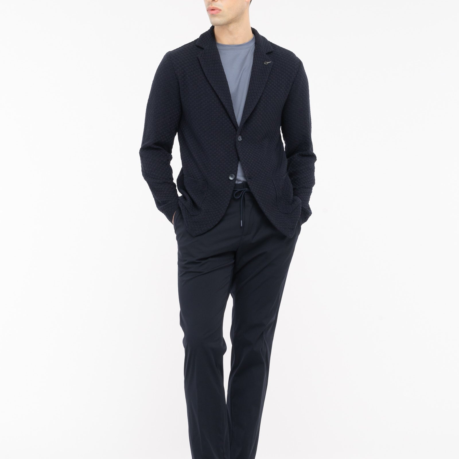 Giacca maglia lavorazione a maglia waffle misto cotone 44 / BLU