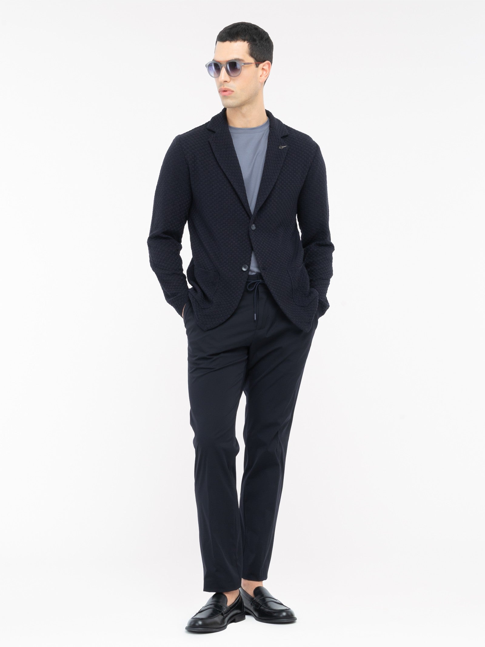 Giacca maglia lavorazione a maglia waffle misto cotone 44 / BLU