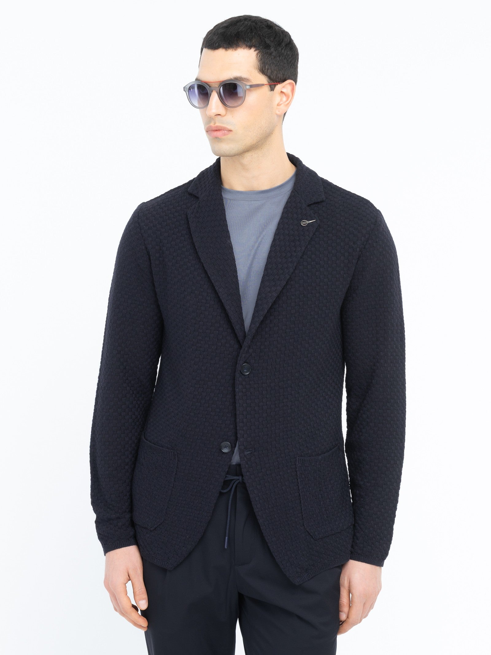 Giacca maglia lavorazione a maglia waffle misto cotone 44 / BLU