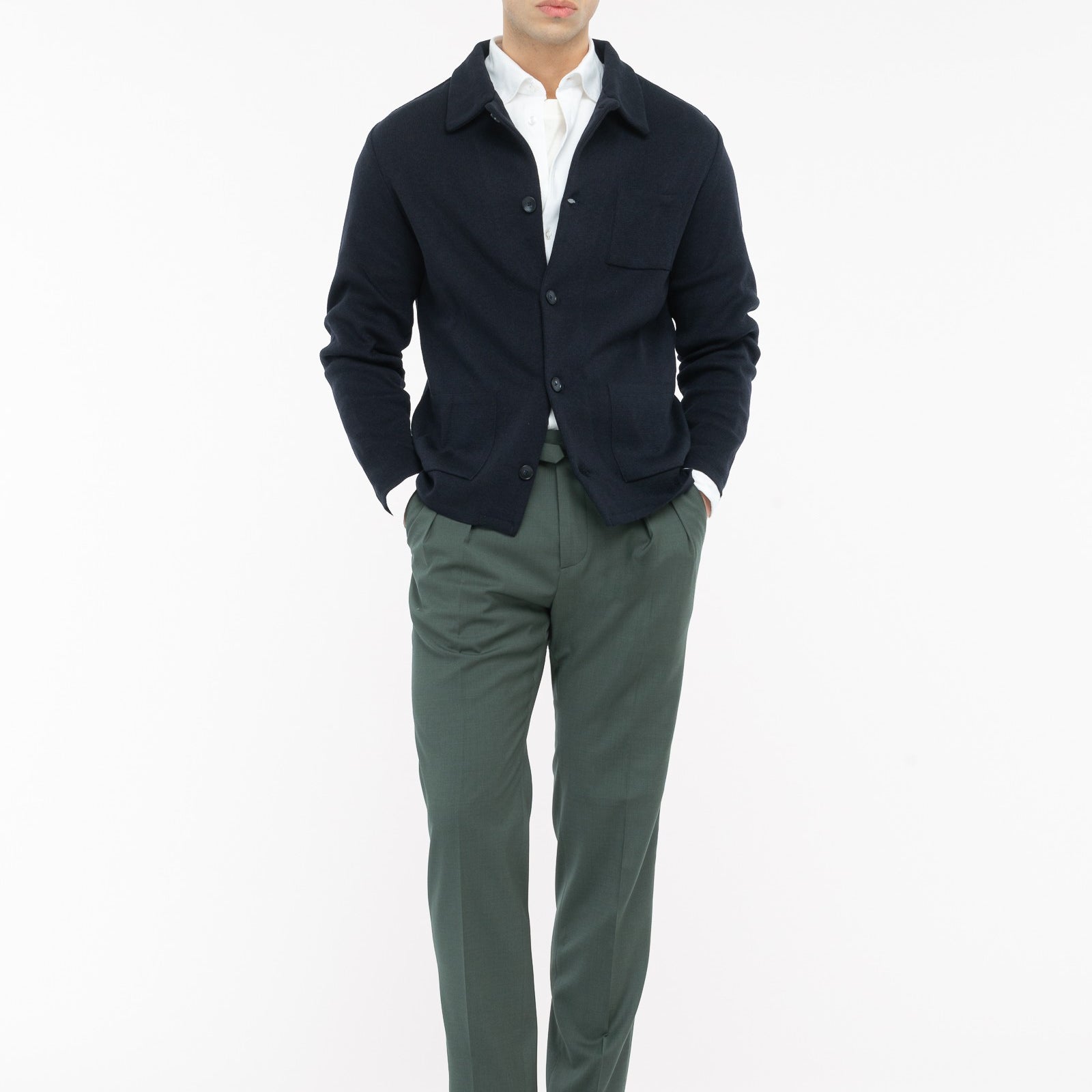 Overshirt in maglia piquet misto lana 44 / BLU