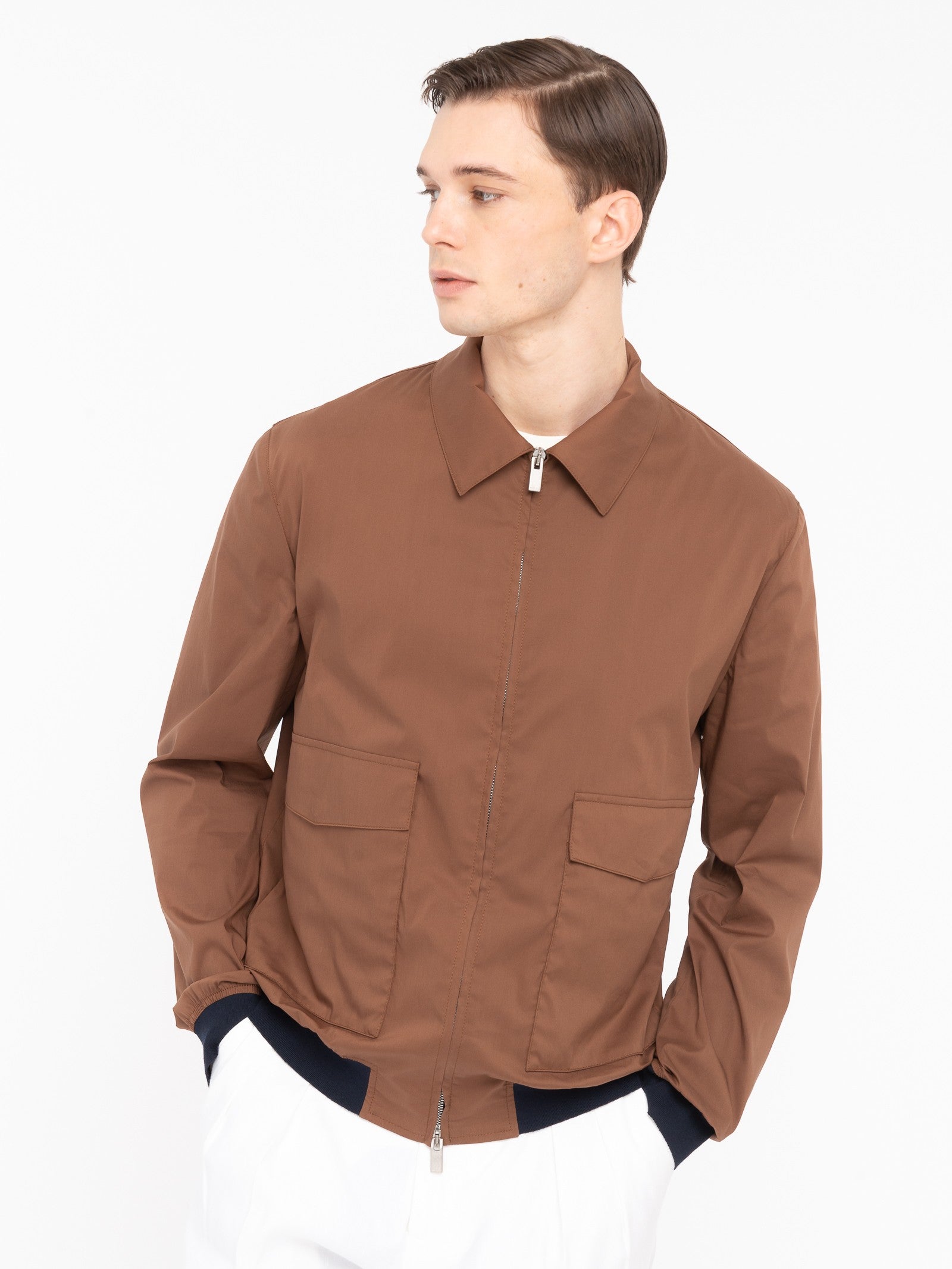 Bomber raso misto cotone stretch 44 / MARRONE