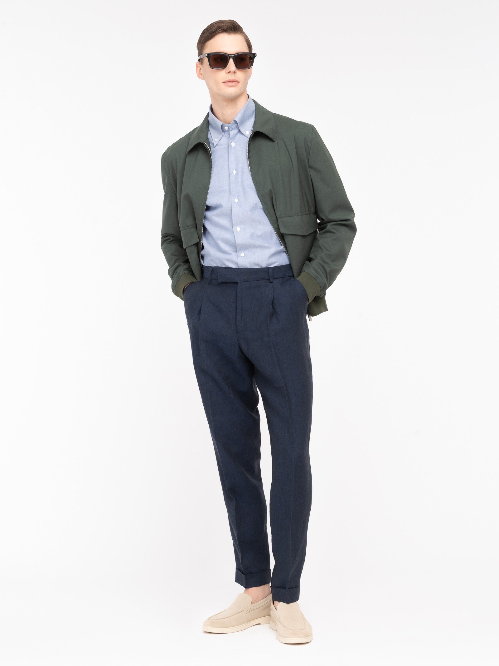 Pantalone pinces in lino 44 / BLU