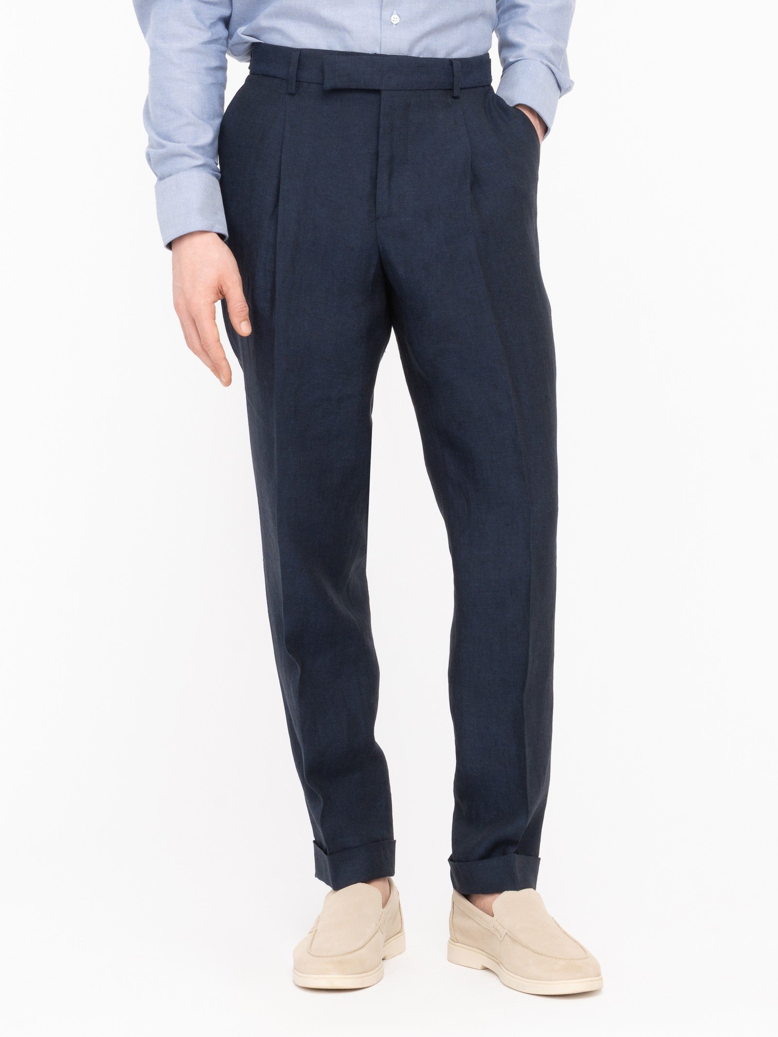 Pantalone pinces in lino 44 / BLU