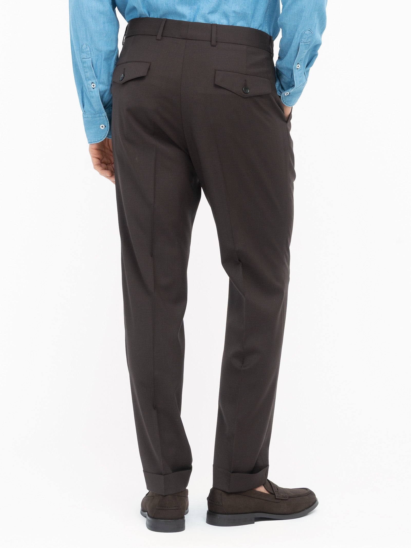 Pantalone doppia pinces fresco di lana stretch 44 / MARRONE