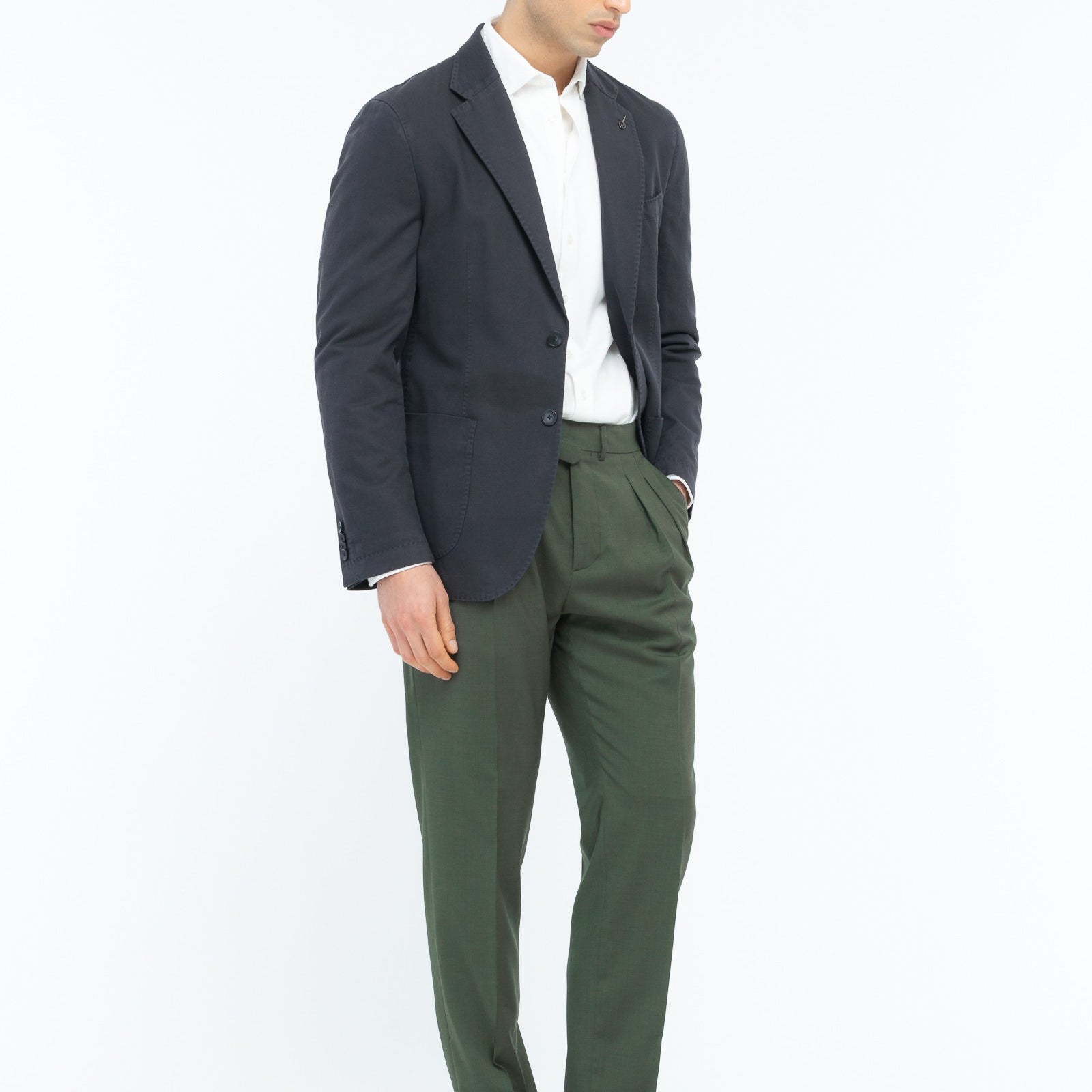 Pantalone doppia pinces fresco di lana stretch 44 / VERDE