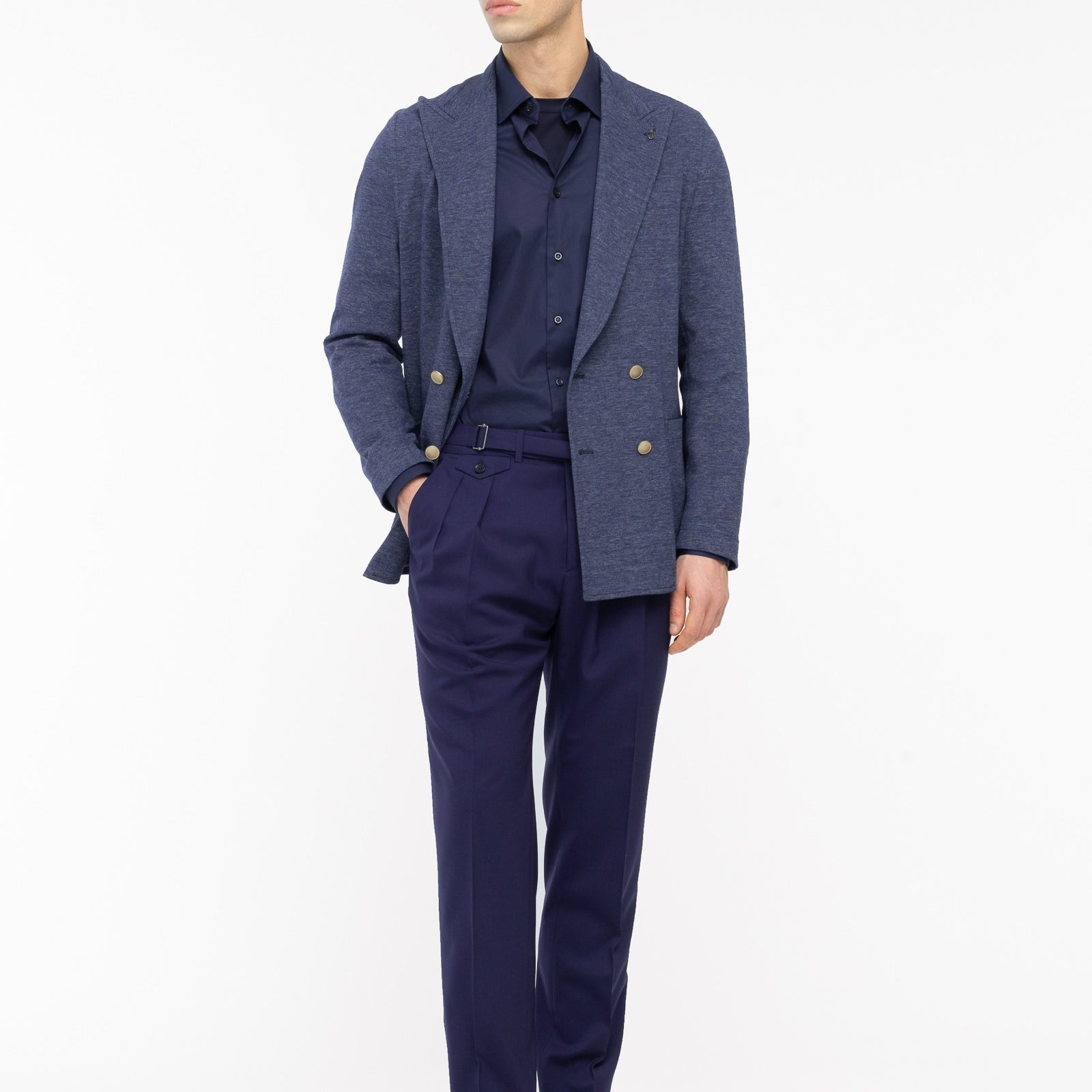 Pantalone doppia pinces fresco di lana stretch 44 / BLU