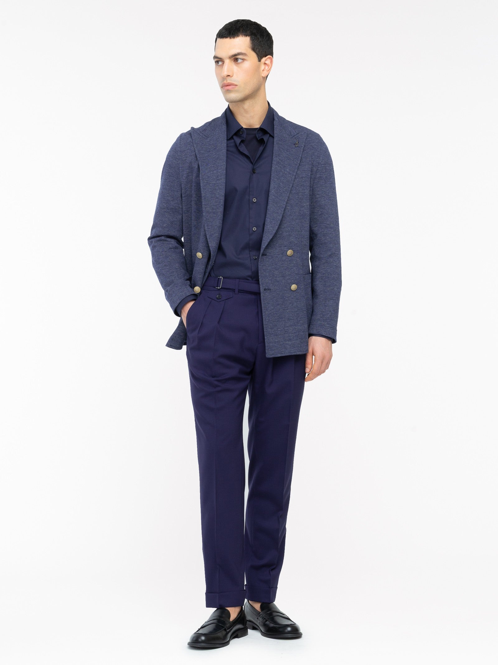 Pantalone doppia pinces fresco di lana stretch 44 / BLU