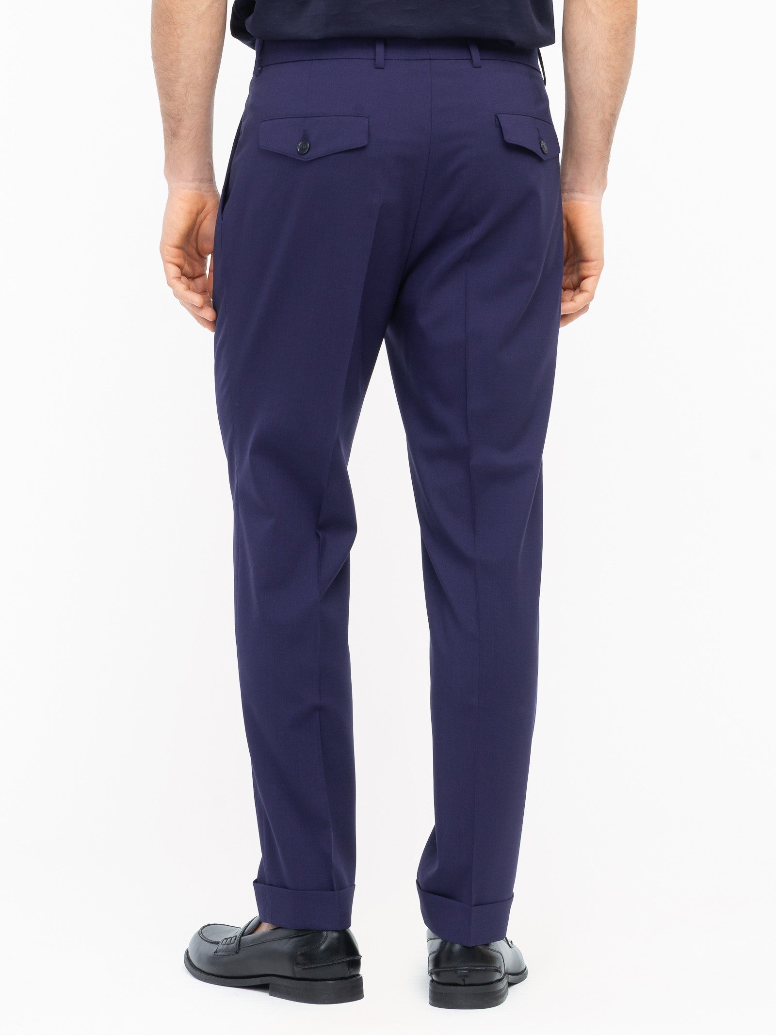 Pantalone doppia pinces fresco di lana stretch 44 / BLU