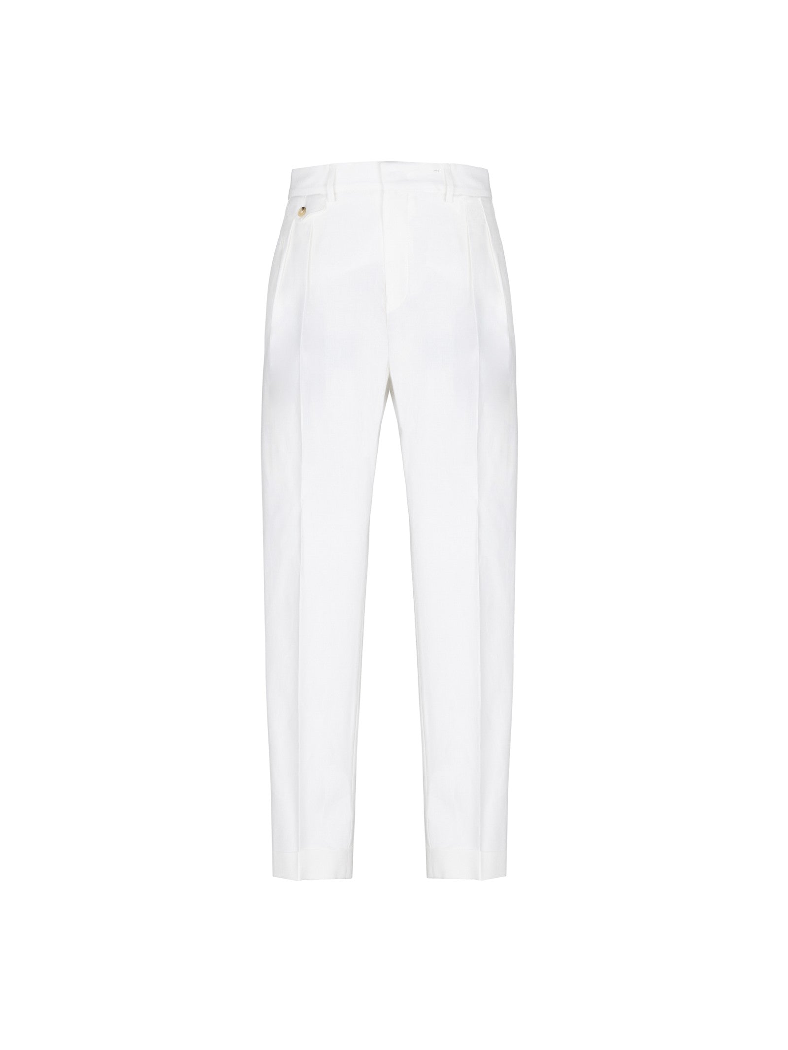 Pantalone doppia pinces denim misto lino cotone 44 / BIANCO