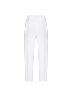 Pantalone doppia pinces denim misto lino cotone 44 / BIANCO