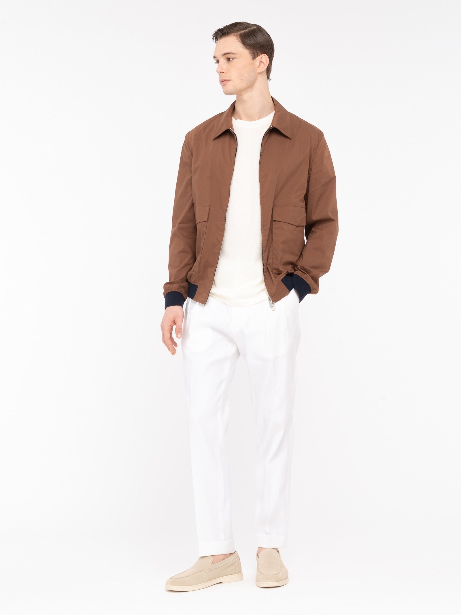 Pantalone doppia pinces denim misto lino cotone 44 / BIANCO