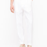 Pantalone doppia pinces denim misto lino cotone 44 / BIANCO