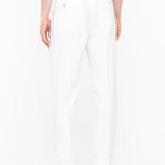 Pantalone doppia pinces denim misto lino cotone 44 / BIANCO