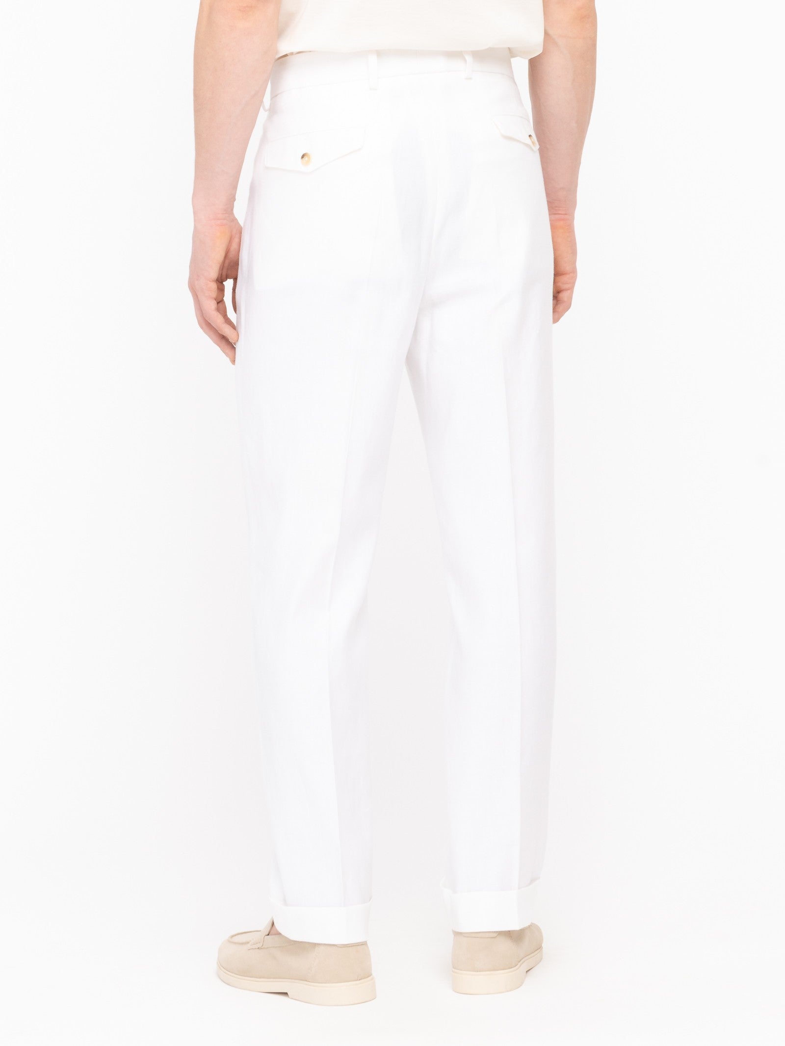 Pantalone doppia pinces denim misto lino cotone 44 / BIANCO