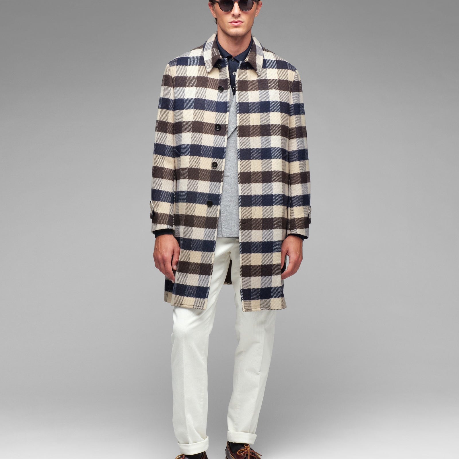 Cappotto check misto lana 44 / MARRONE