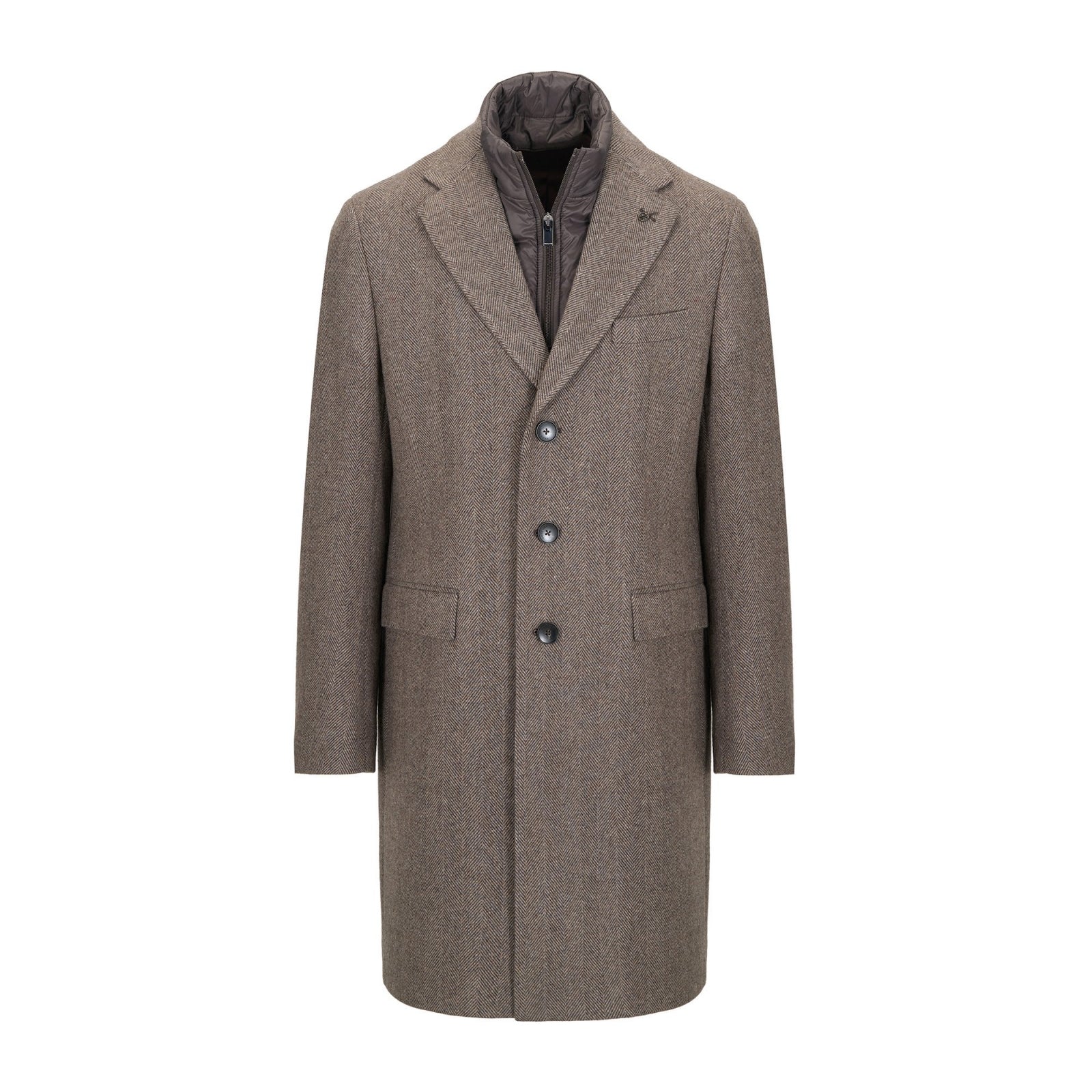 Cappotto pettorina chevron misto lana cashmere 44 / MARRONE