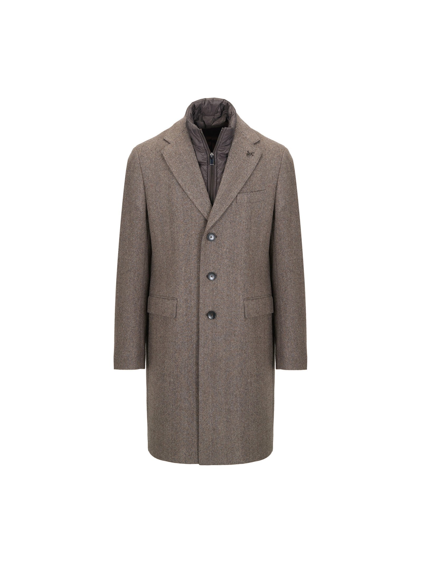 Cappotto pettorina chevron misto lana cashmere 44 / MARRONE