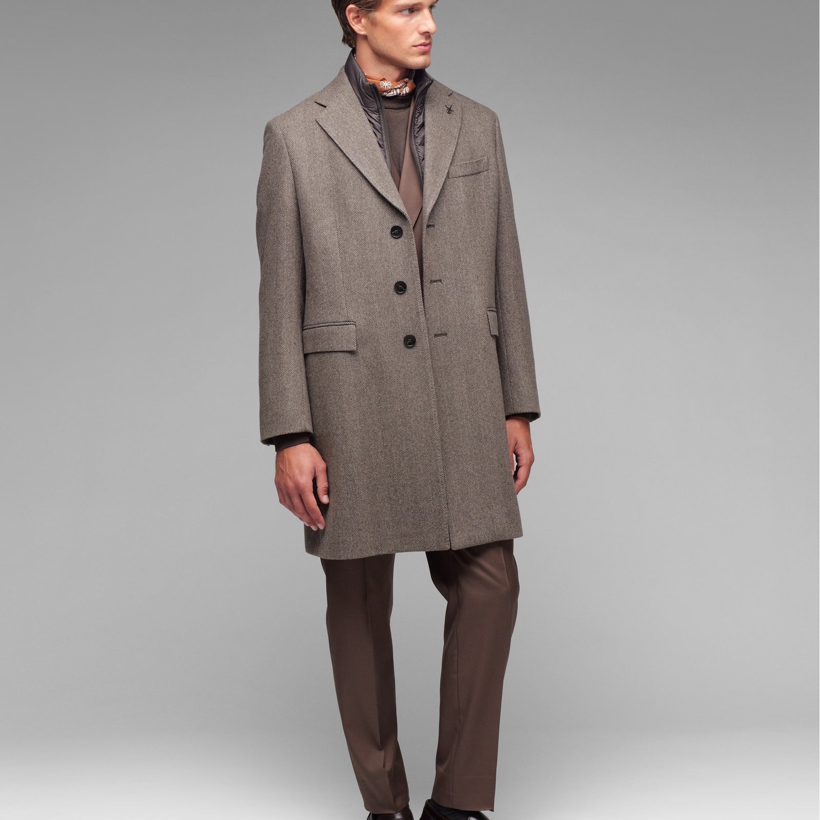 Cappotto pettorina chevron misto lana cashmere 44 / MARRONE